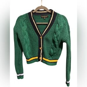 Green and yellow knitted cardigan. Size M